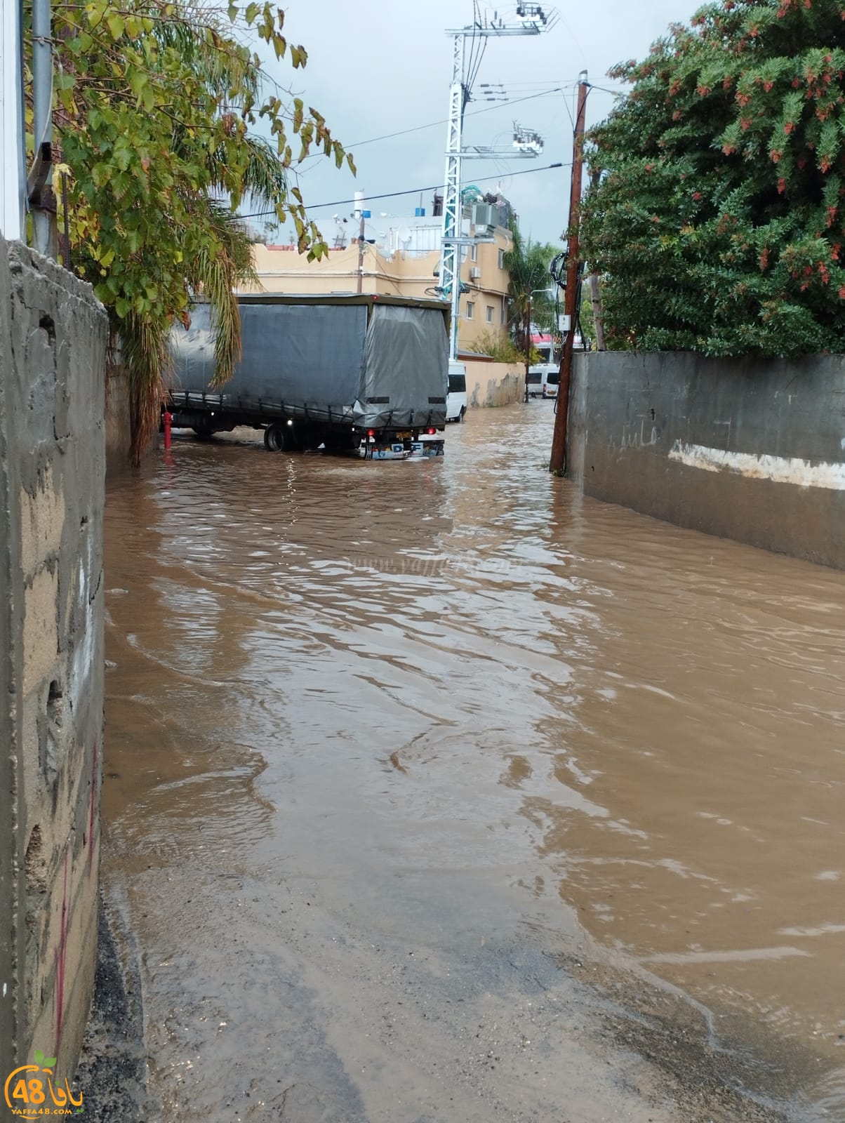 اللد: شوارع وبيوت حي شنير تغرق بمياه الأمطار 