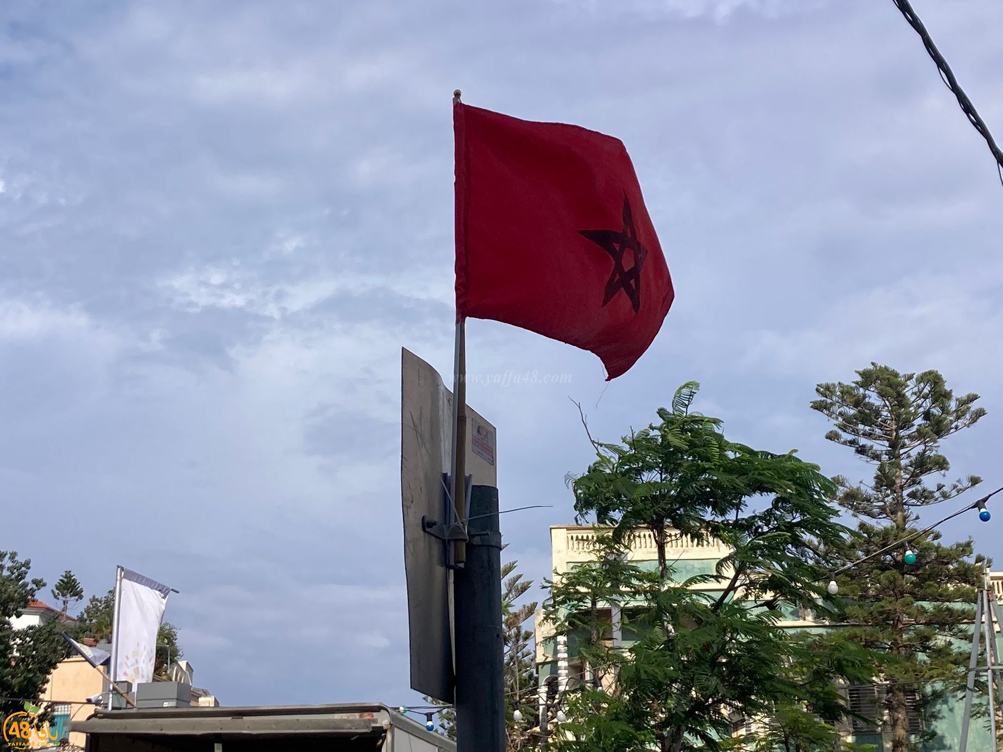  يافا تتزيّن بالأعلام المغربية استعداداً لمباراة المغرب أمام فرنسا 