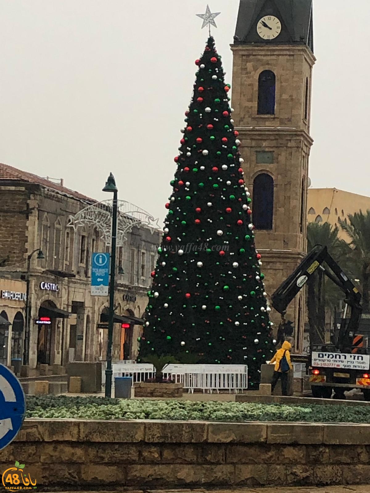 صور: وضع اللمسات الأخيرة على شجرة عيد الميلاد بيافا