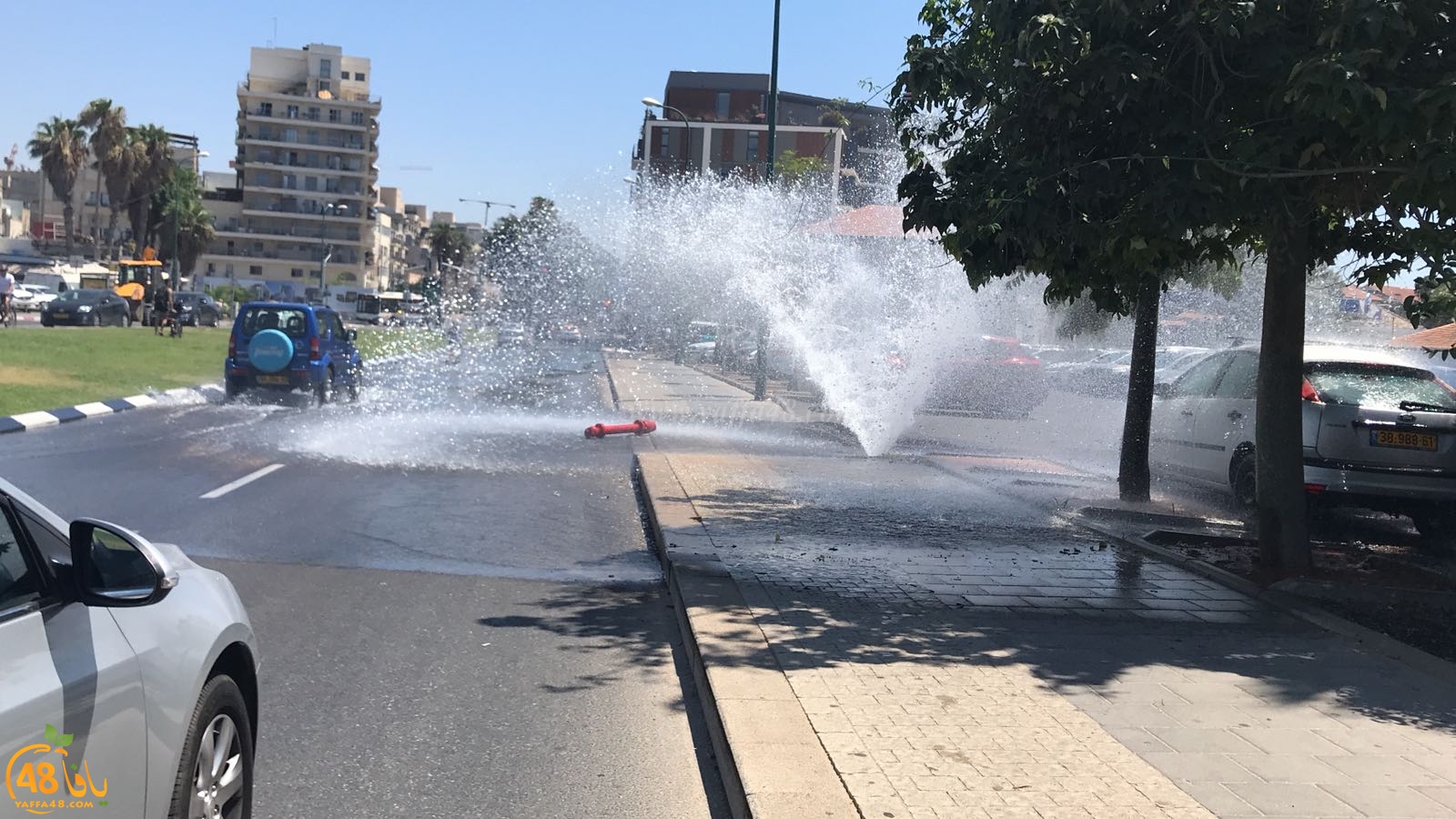 بالفيديو: انفجار أنبوب مياه رئيسي في مدينة يافا