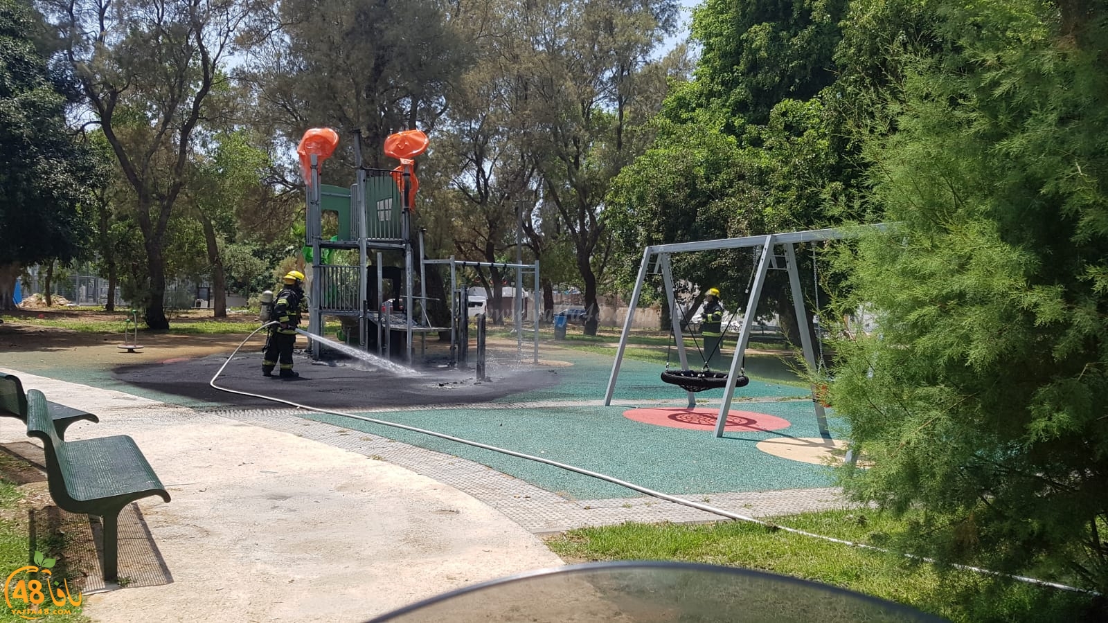 بالصور: حريق داخل حديقة ألعاب للأطفال في مدينة يافا دون اصابات 