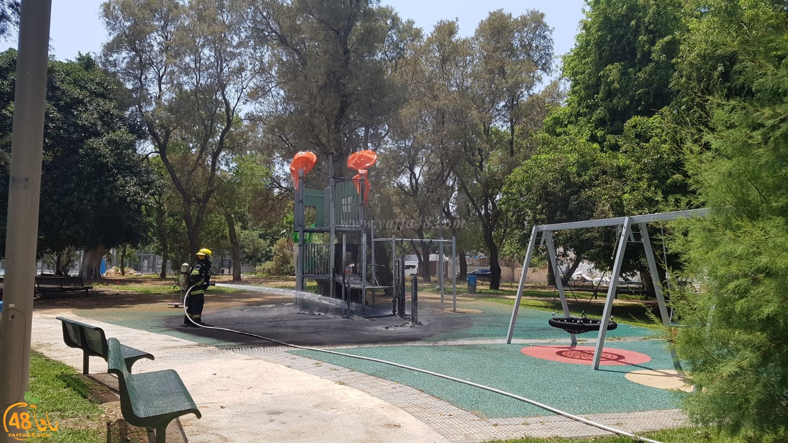 بالصور: حريق داخل حديقة ألعاب للأطفال في مدينة يافا دون اصابات 