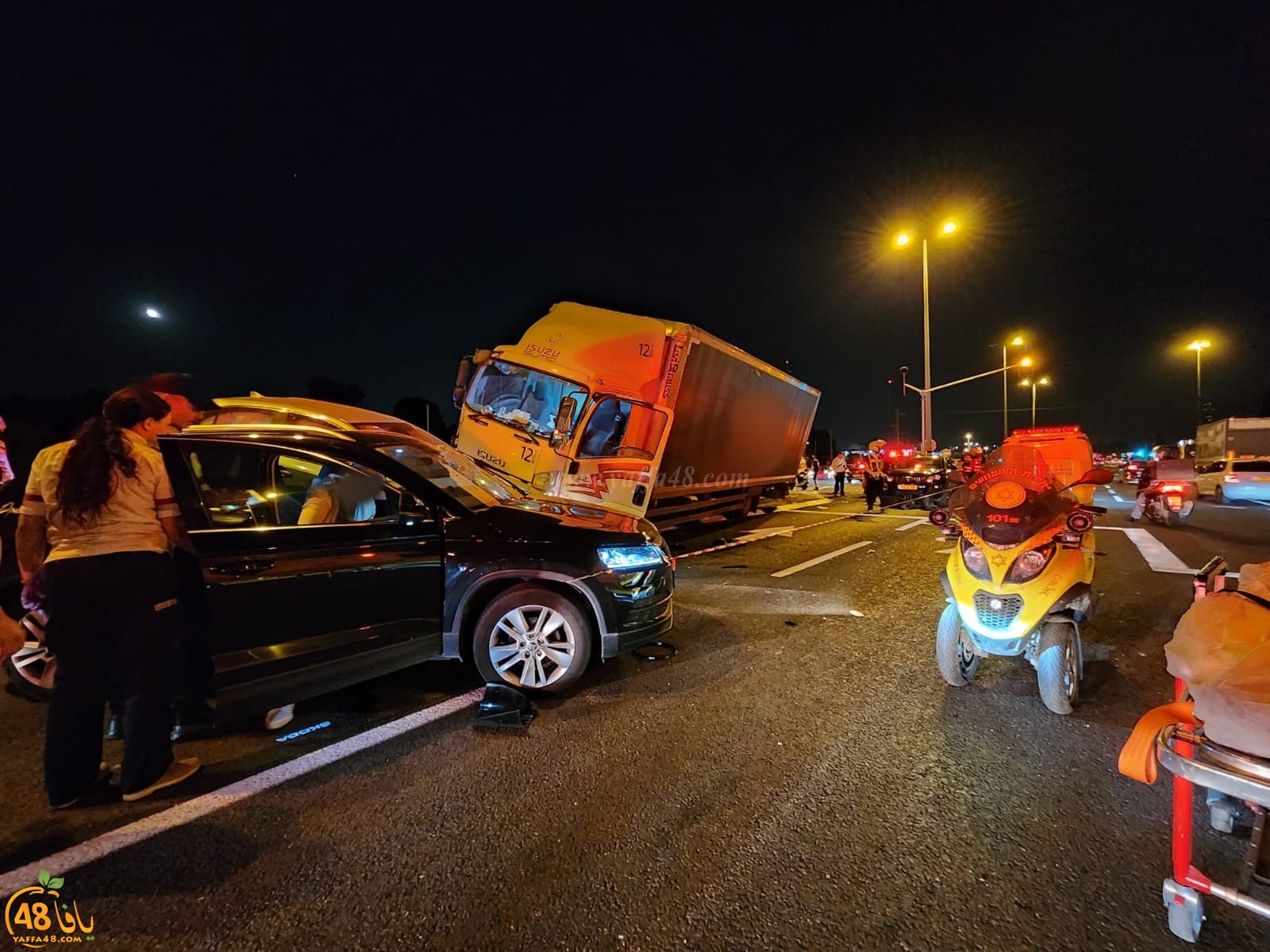  7 اصابات في حادث طرق بين مركبة وشاحنة شرق يافا