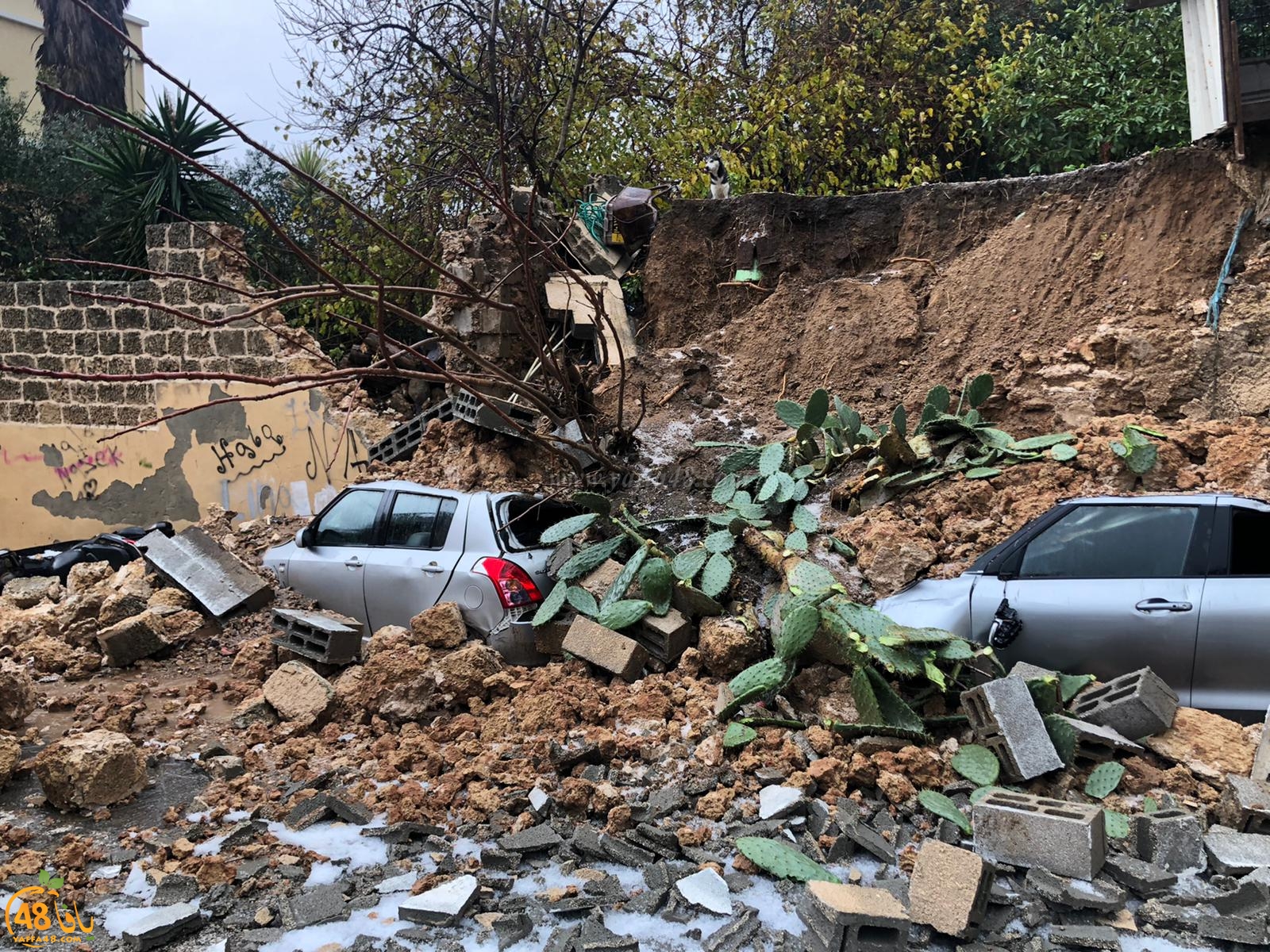   فيديو: أضرار جسيمة في الممتلكات اثر انهيار جدار بيافا بسبب تدفق مياه الأمطار
