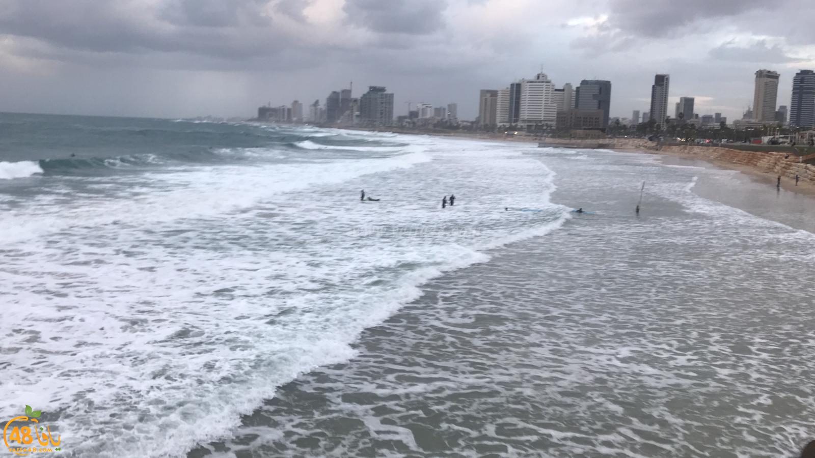  شاهد: الأمواج العالية تجذب محبي ركوب الأمواج على شاطئ بحر يافا 