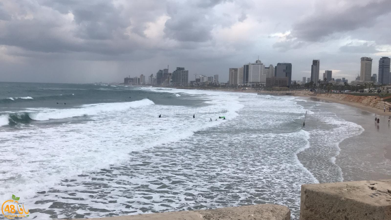  شاهد: الأمواج العالية تجذب محبي ركوب الأمواج على شاطئ بحر يافا 
