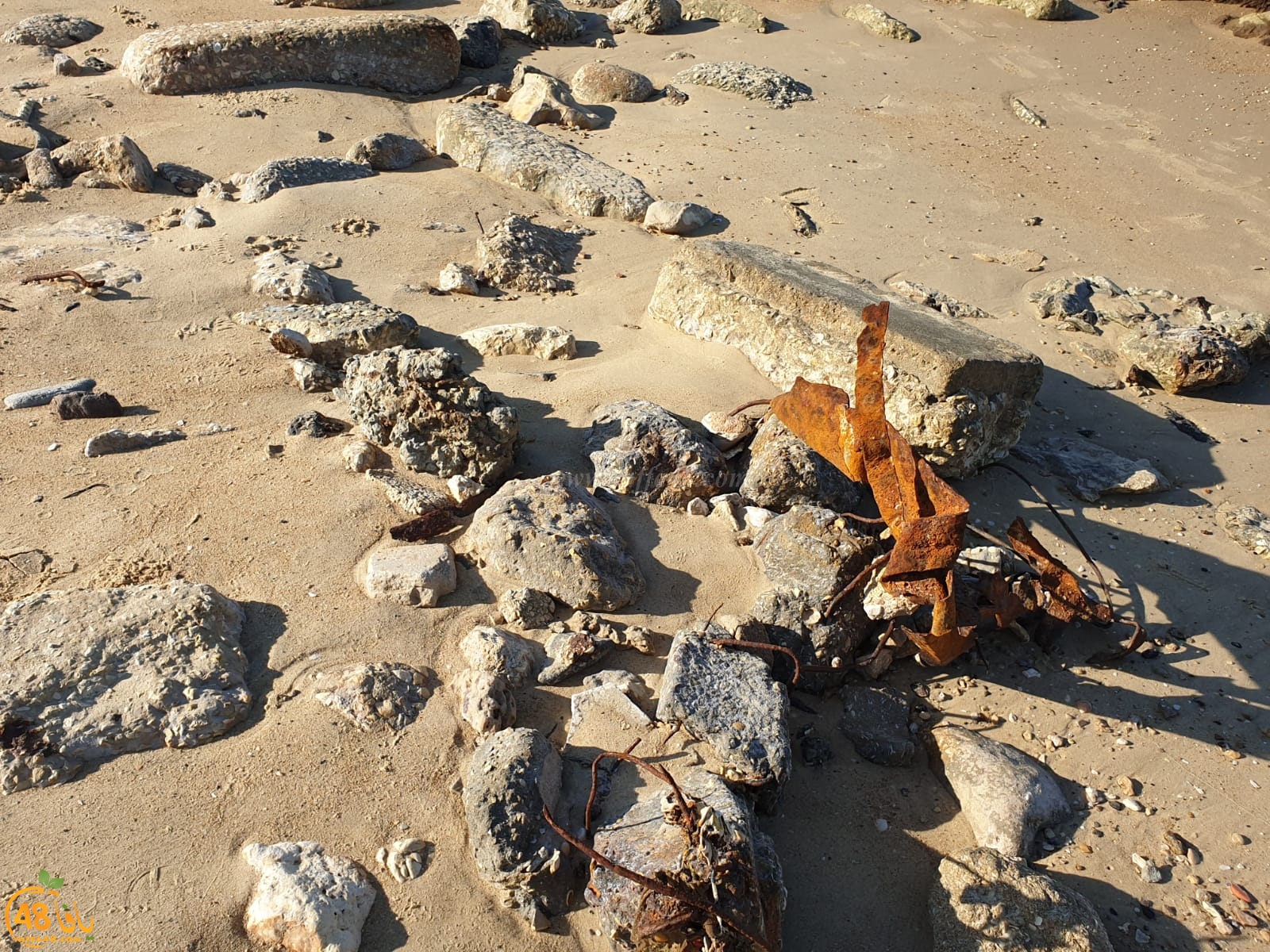 شاهد: بقايا بيوتنا على شاطئ العجمي بيافا وقد تناثرت واندثرّت 