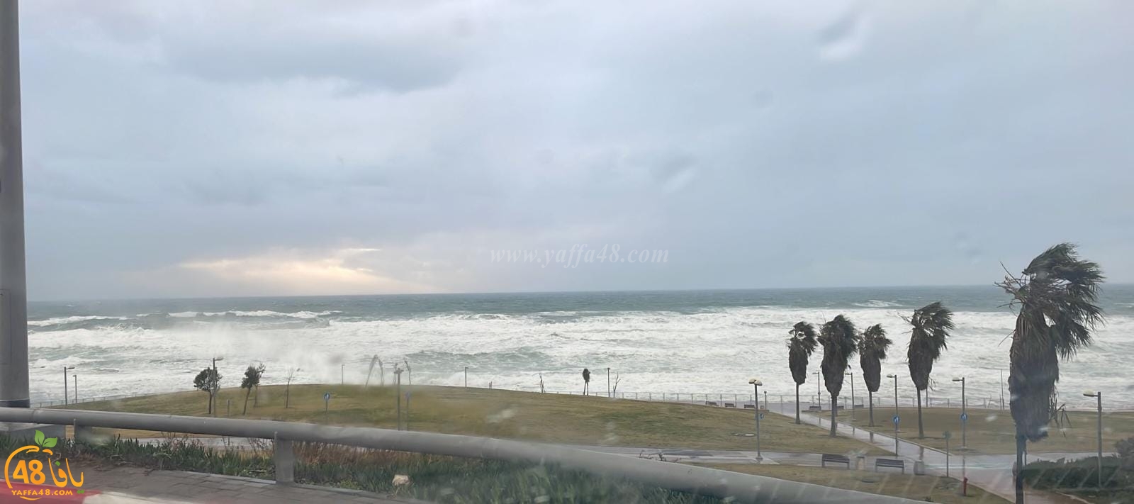 شاهد: الأجواء العاصفة على شاطئ بحر يافا 