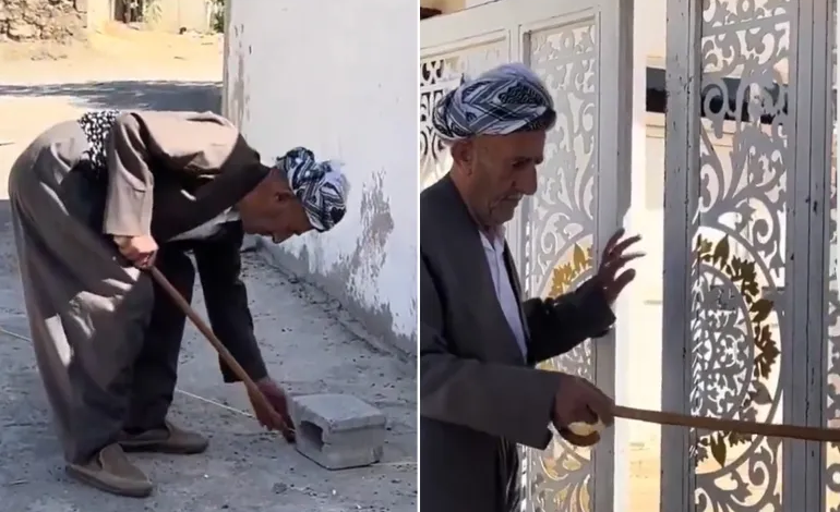 فقد بصره.. ما قصة الخيط الذي يقود مسنا كرديا إلى المسجد؟ (شاهد)