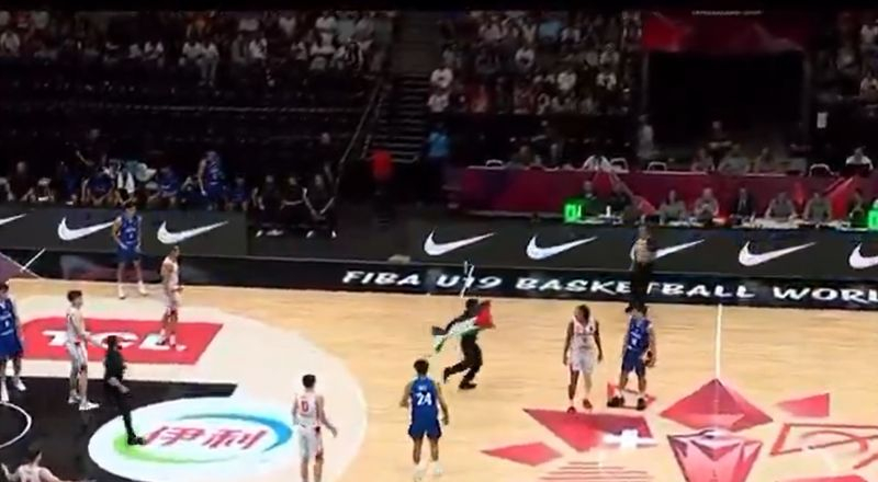 مشجع يقتحم مباراة إسرائيل وسويسرا رافعًا علم فلسطين 