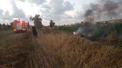   حريق كبير في الأحراش بمدخل مدينة اللد وطواقم الاطفائية تعمل في المكان 