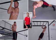 بذراع واحدة يقوم بتمارين لا تصدق