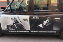 ملصقات منددة بوعد بلفور على سيارات الأجرة في لندن