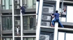 فيديو: موقف بطولي لأب تسلق 7 طوابق لإنقاذ طفله