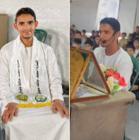  الطالب محمد حافظ علوش، يسرد القرآن الكريم كاملا غيبا في جلسة واحدة بقطاع غزة.
